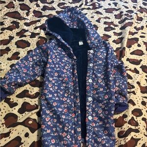 SHEIN Blue Floral Kids Raincoat with Hood
